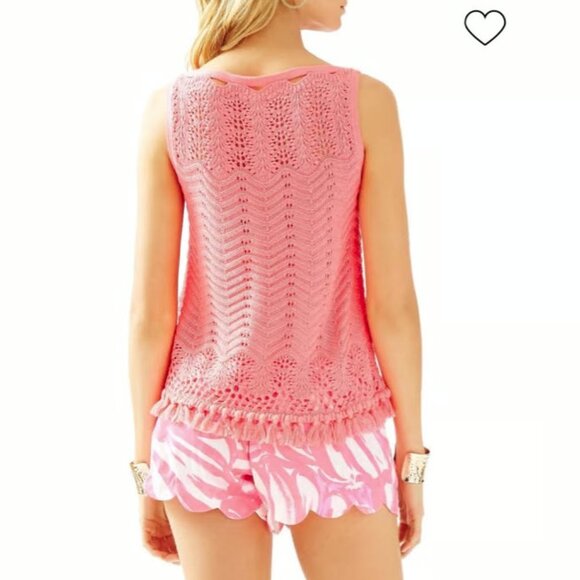 Lilly Pulitzer Women’s XS Fringe Hem Open Knit Brooklin Sweater Top Bright Pink - Picture 6 of 6